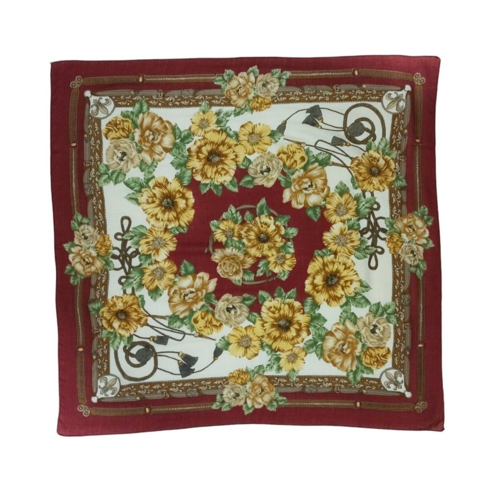 BEAUTIFUL Red Floral Wool Scarf 35"/ 33” EC